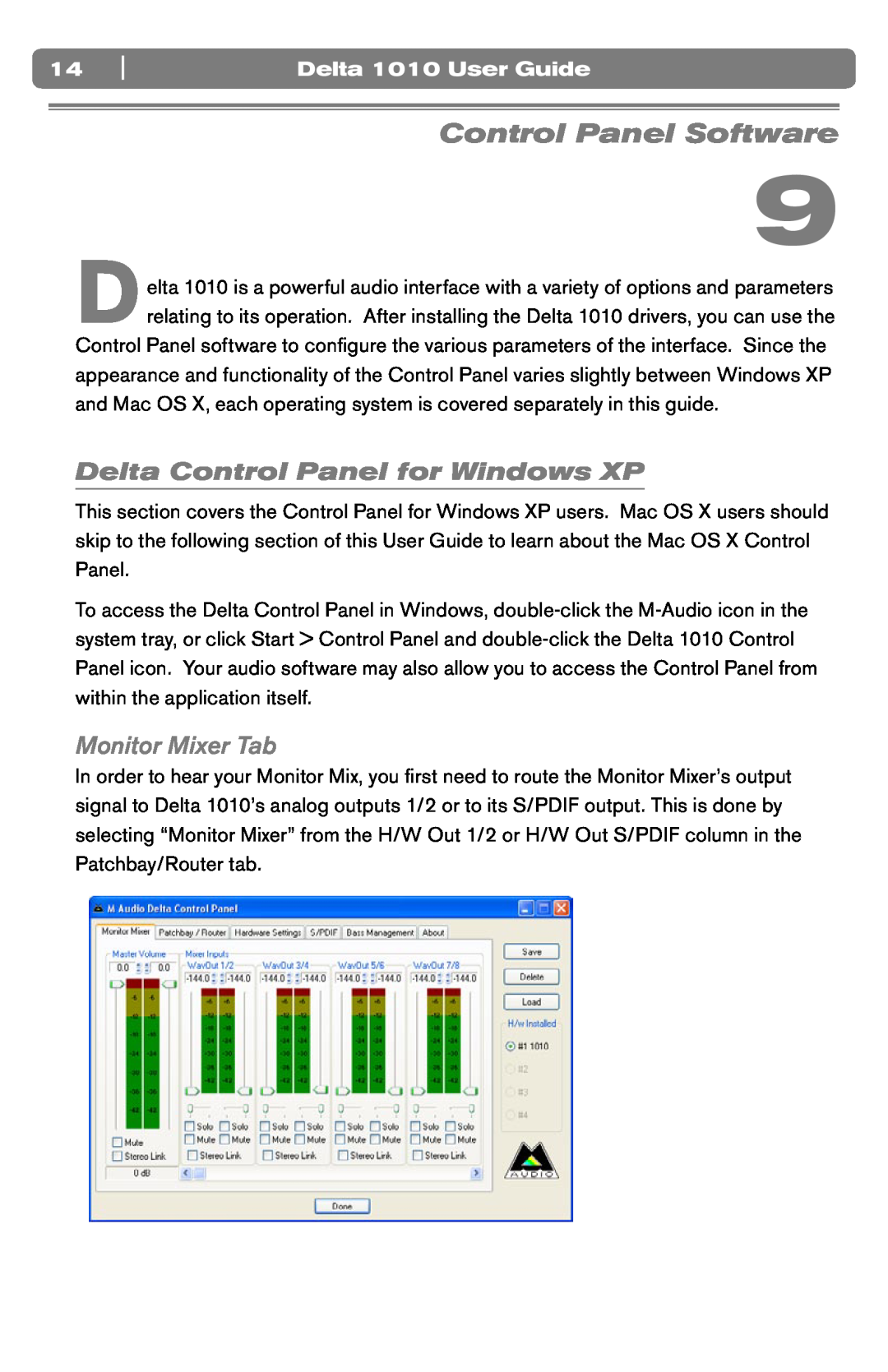M-Audio DELTA 1010 Control Panel Software, Delta Control Panel for Windows XP, Monitor Mixer Tab, Delta 1010 User Guide 
