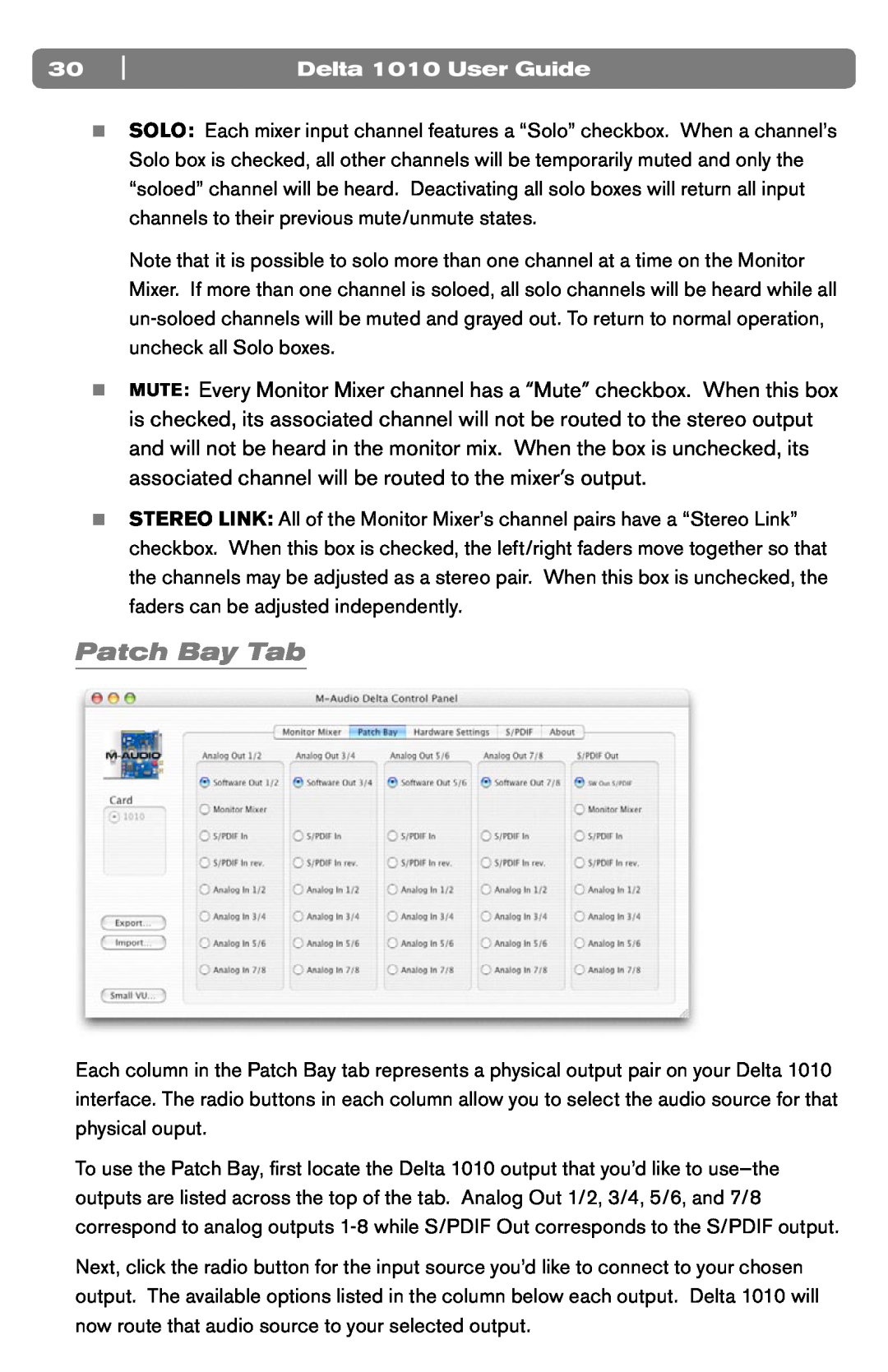 M-Audio DELTA 1010 manual Patch Bay Tab, Delta 1010 User Guide 
