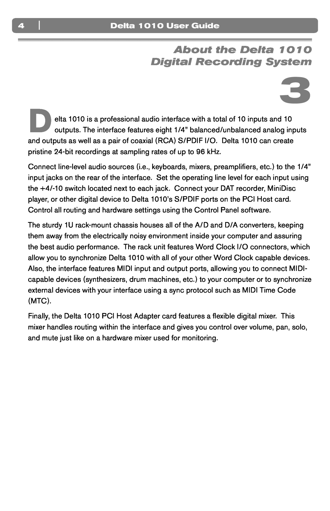 M-Audio DELTA 1010 manual About the Delta Digital Recording System, Delta 1010 User Guide 