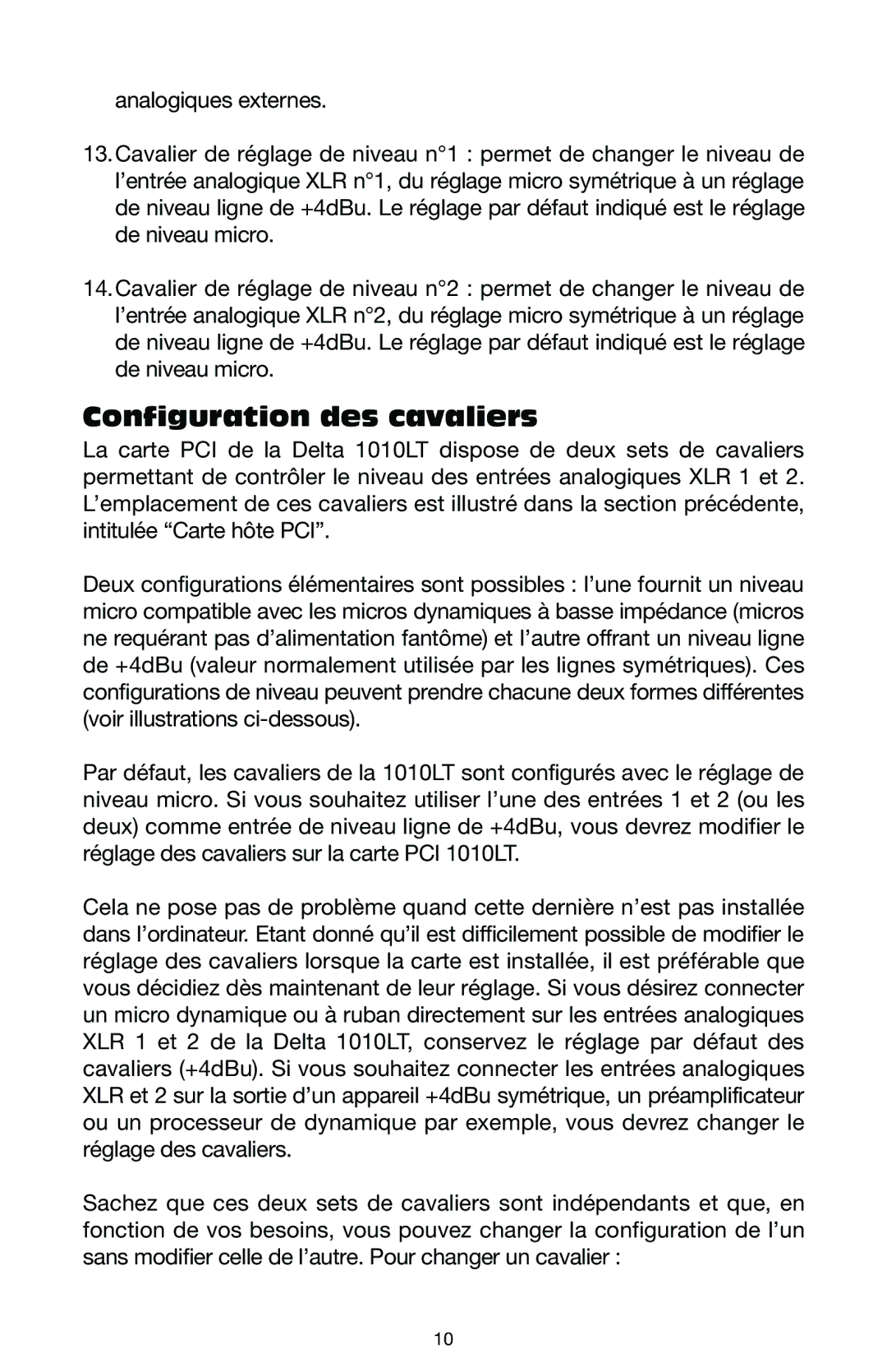 M-Audio DELTA 1010LT manual Configuration des cavaliers 