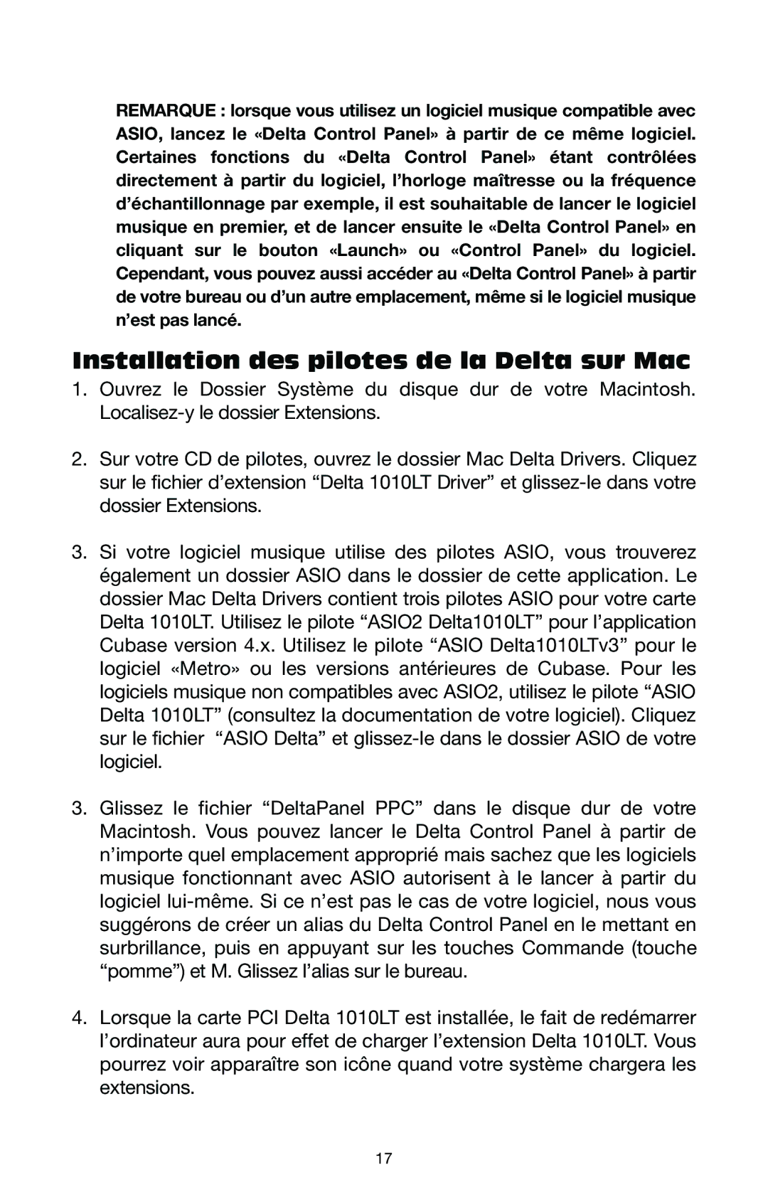 M-Audio DELTA 1010LT manual Installation des pilotes de la Delta sur Mac 