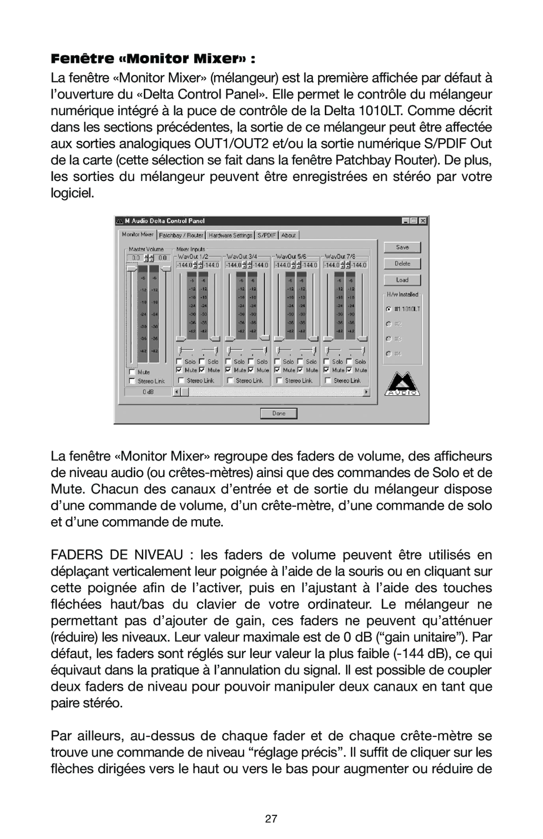 M-Audio DELTA 1010LT manual Fenêtre «Monitor Mixer» 