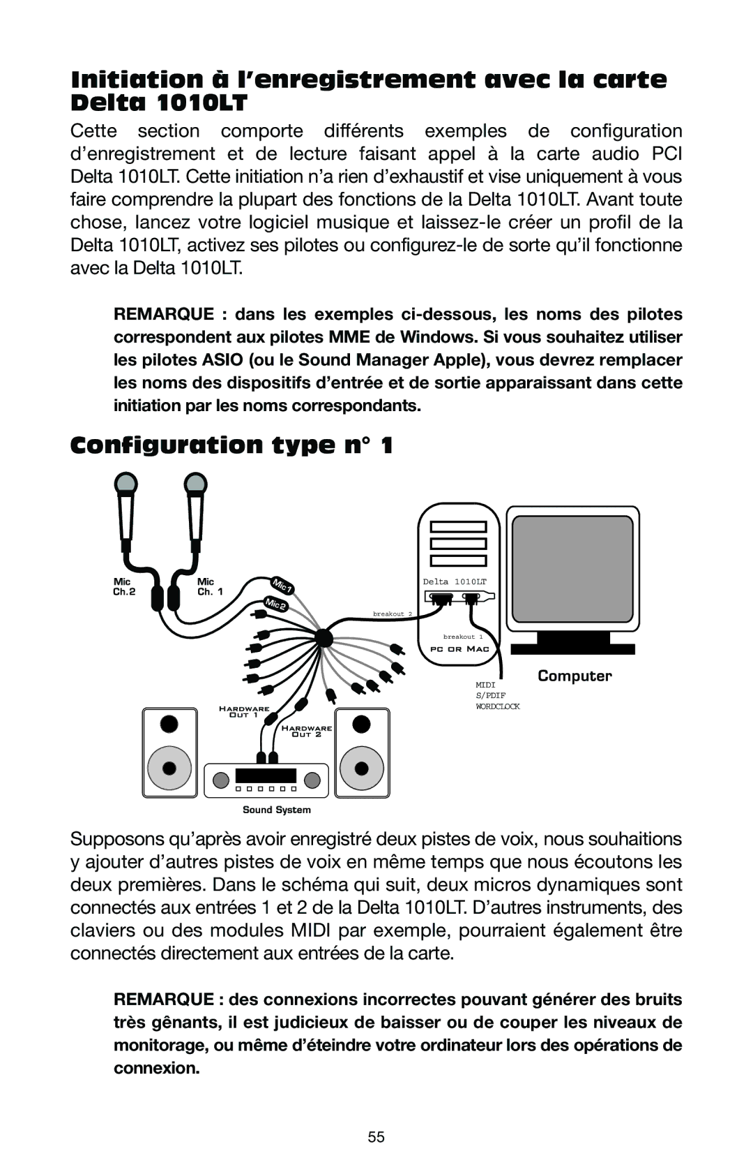 M-Audio DELTA 1010LT manual Initiation à l’enregistrement avec la carte Delta 1010LT, Configuration type n 