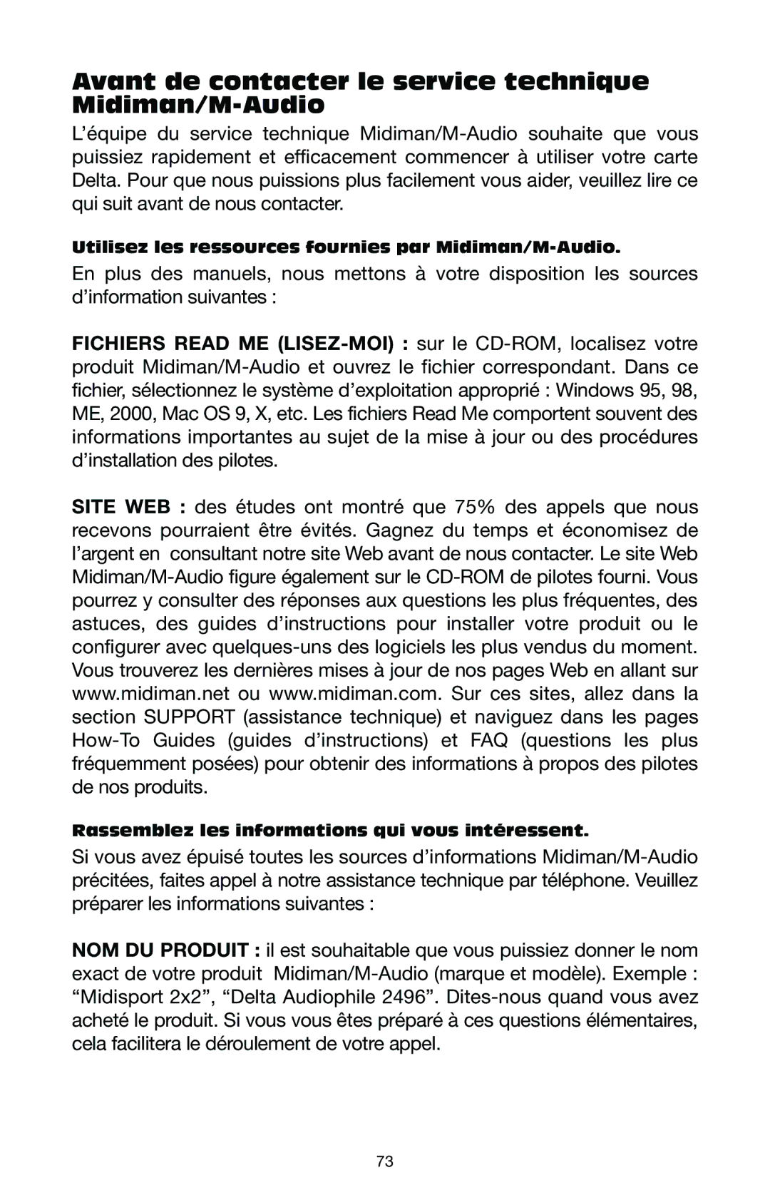 M-Audio DELTA 1010LT manual Avant de contacter le service technique Midiman/M-Audio 