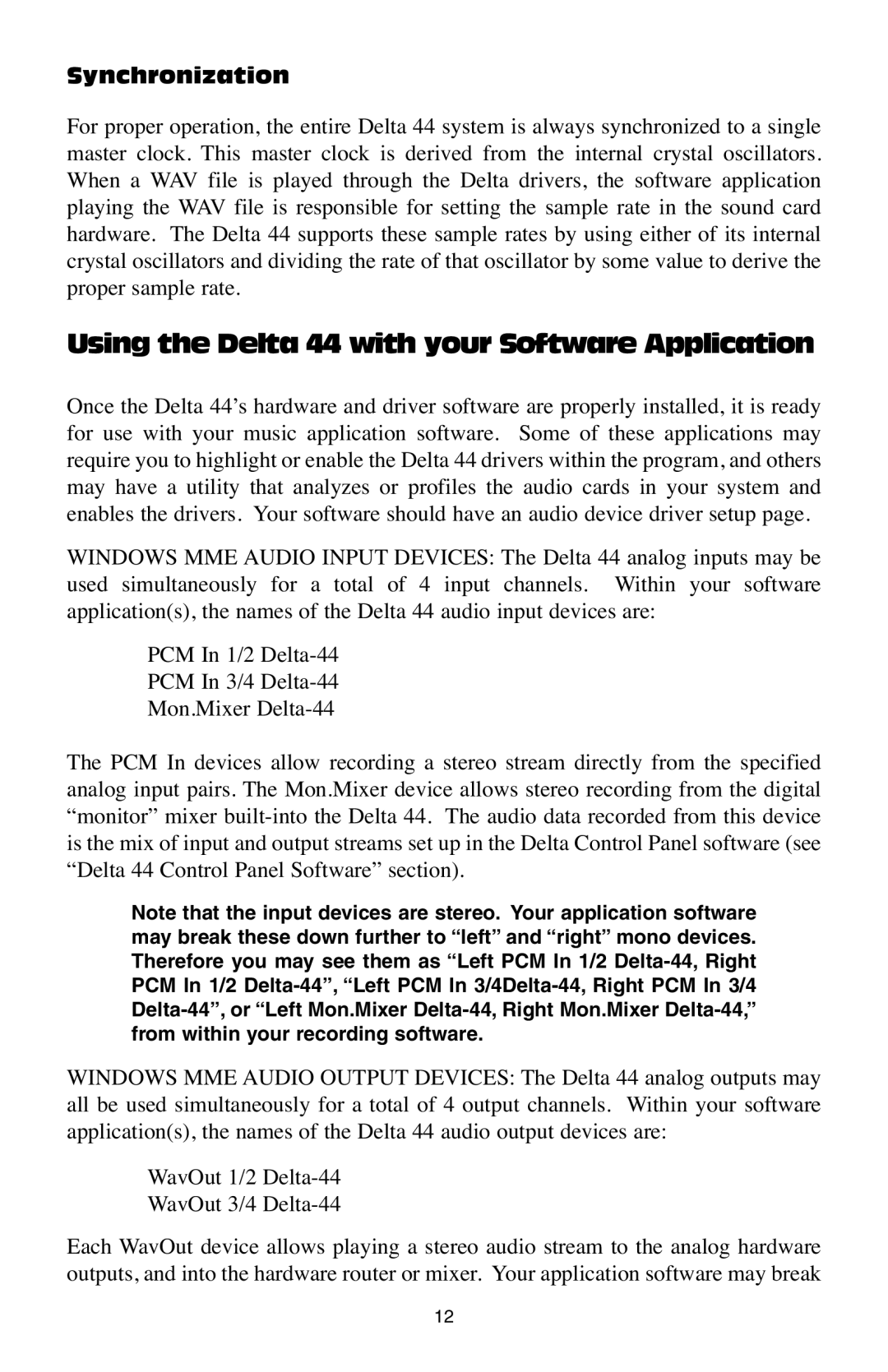 M-Audio specifications Using the Delta 44 with your Software Application, Synchronization 