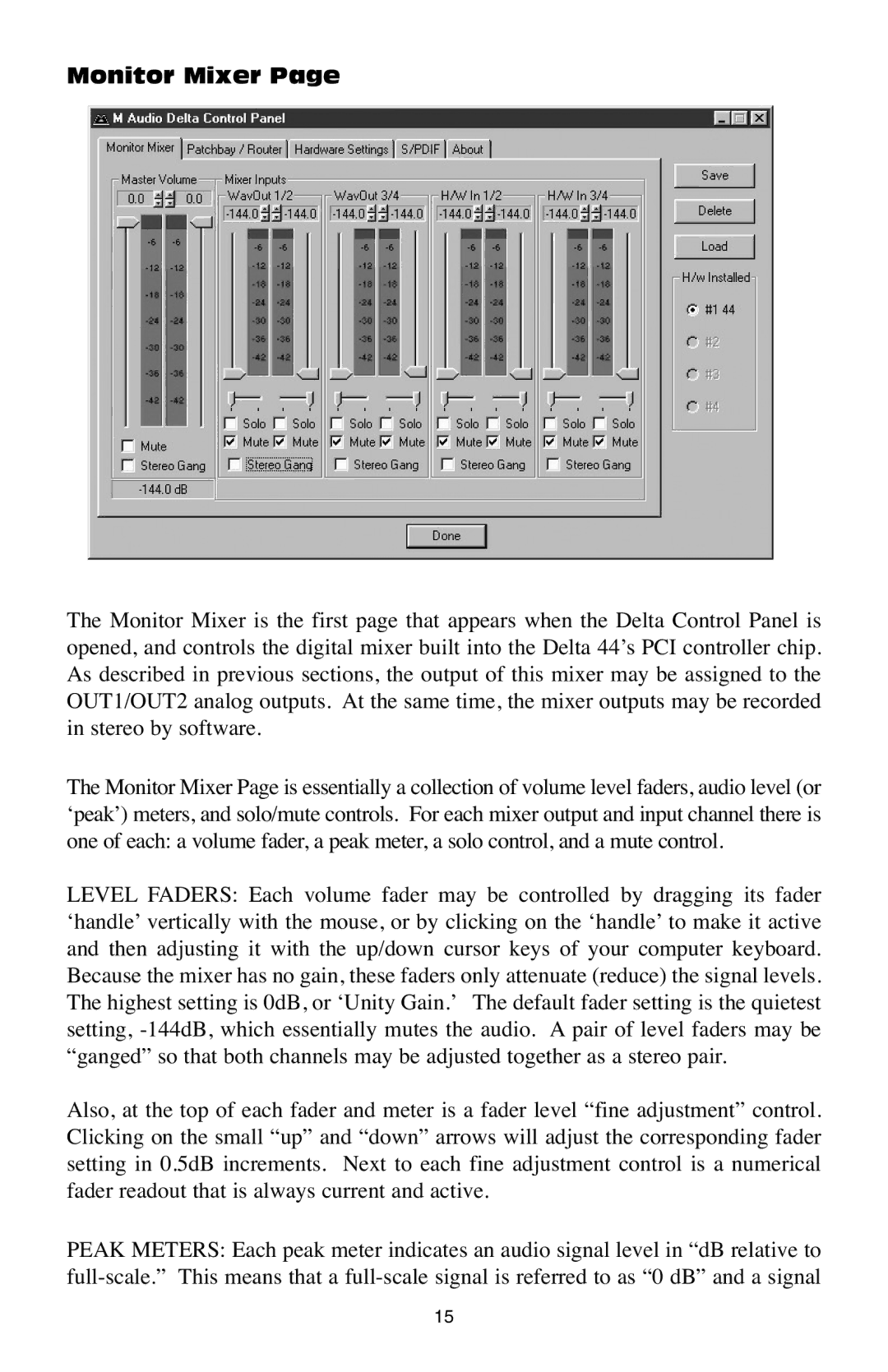 M-Audio Delta 44 specifications Monitor Mixer 