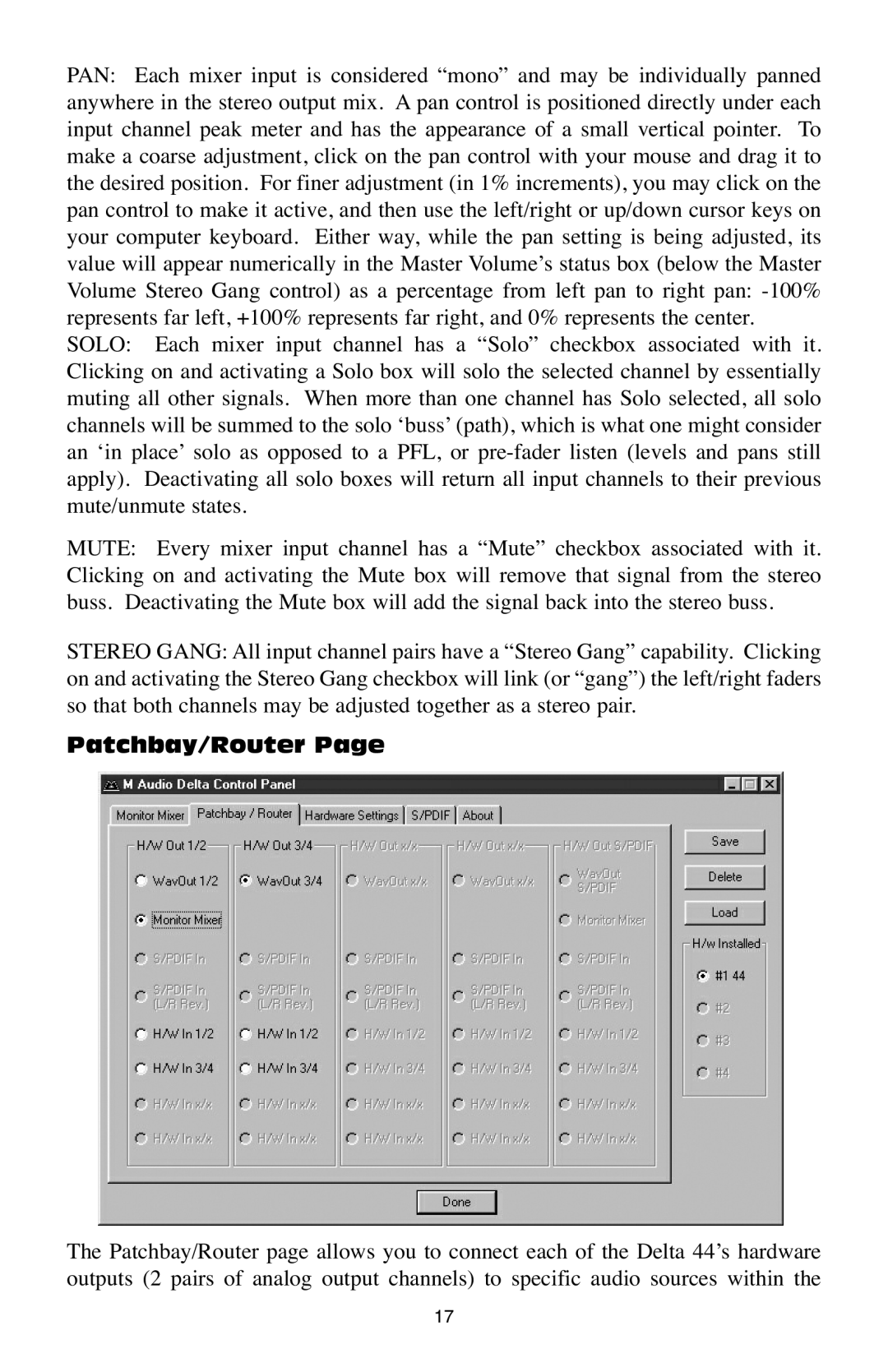 M-Audio Delta 44 specifications Patchbay/Router 