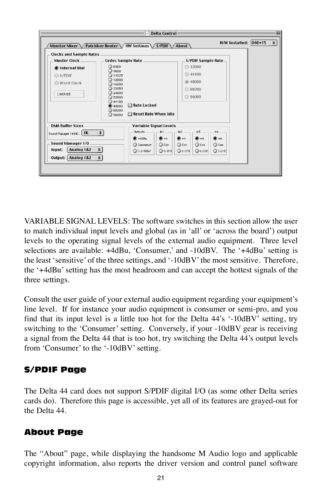 M-Audio Delta 44 specifications Pdif, About 