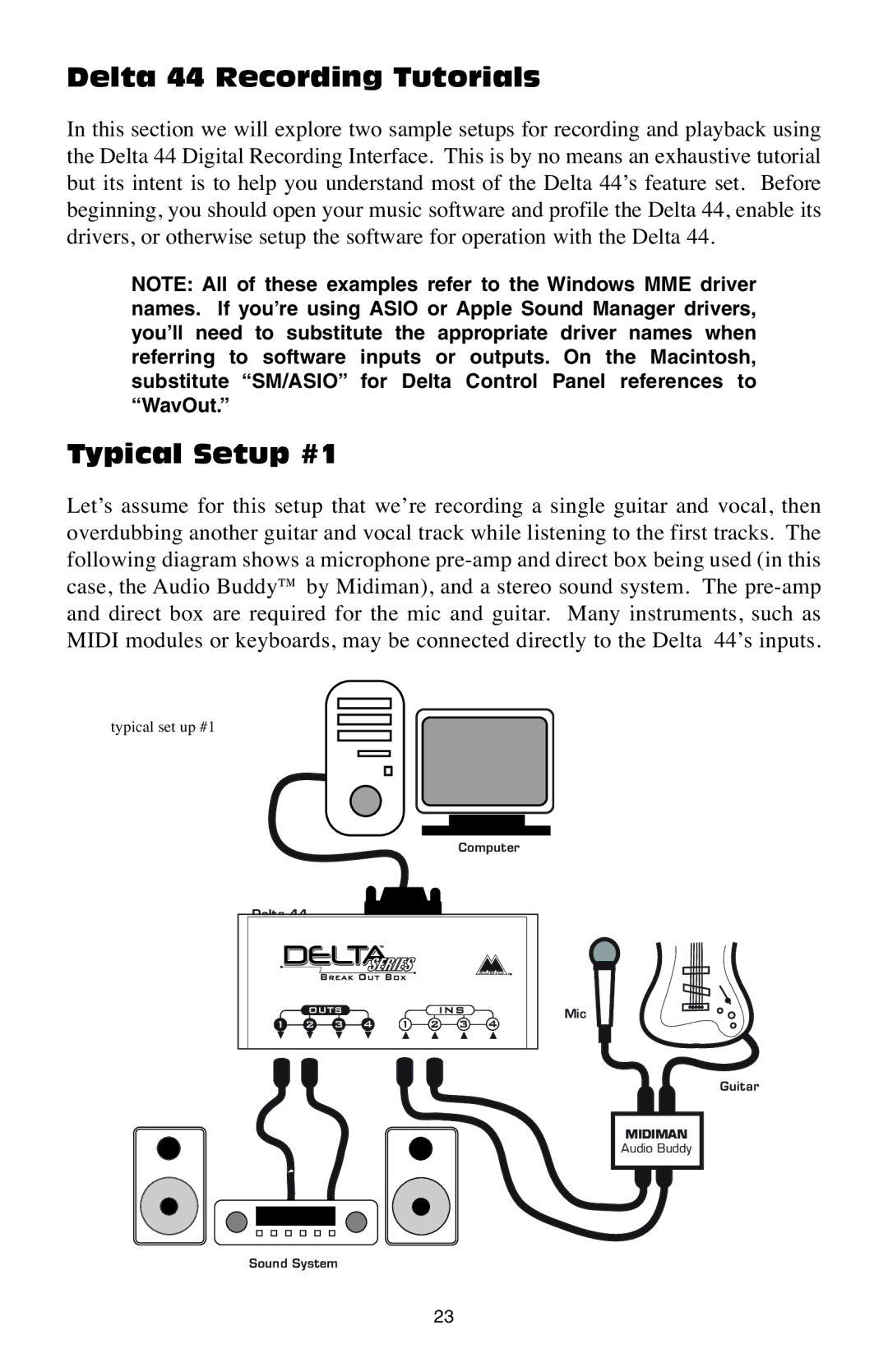 M-Audio specifications Delta 44 Recording Tutorials, Typical Setup #1 