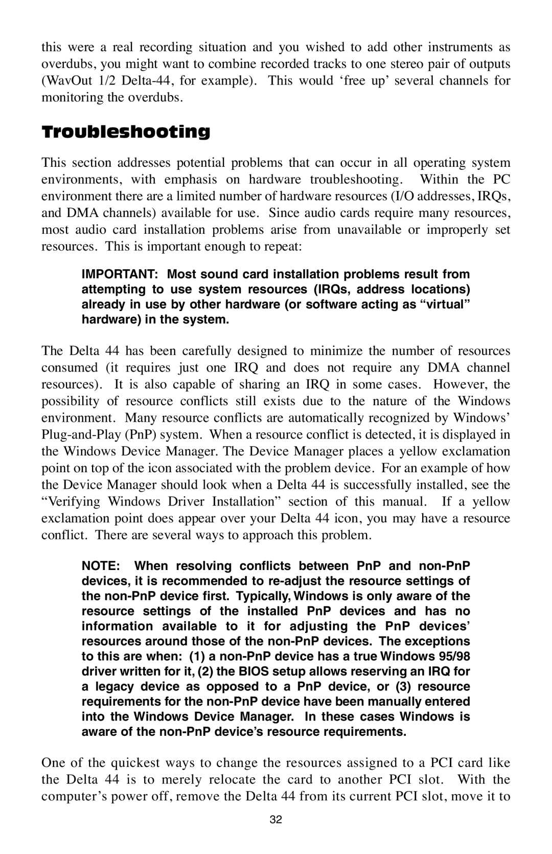 M-Audio Delta 44 specifications Troubleshooting 