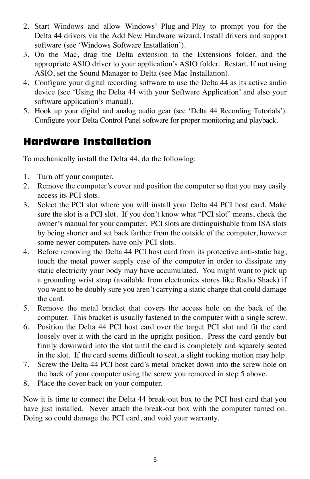 M-Audio Delta 44 specifications Hardware Installation 