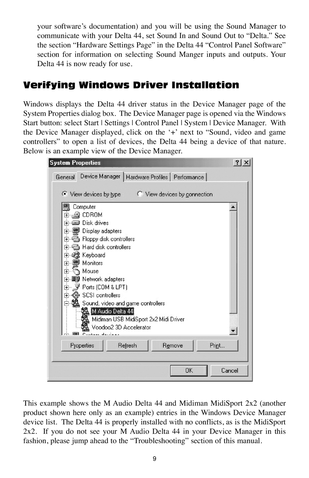 M-Audio Delta 44 specifications Verifying Windows Driver Installation 