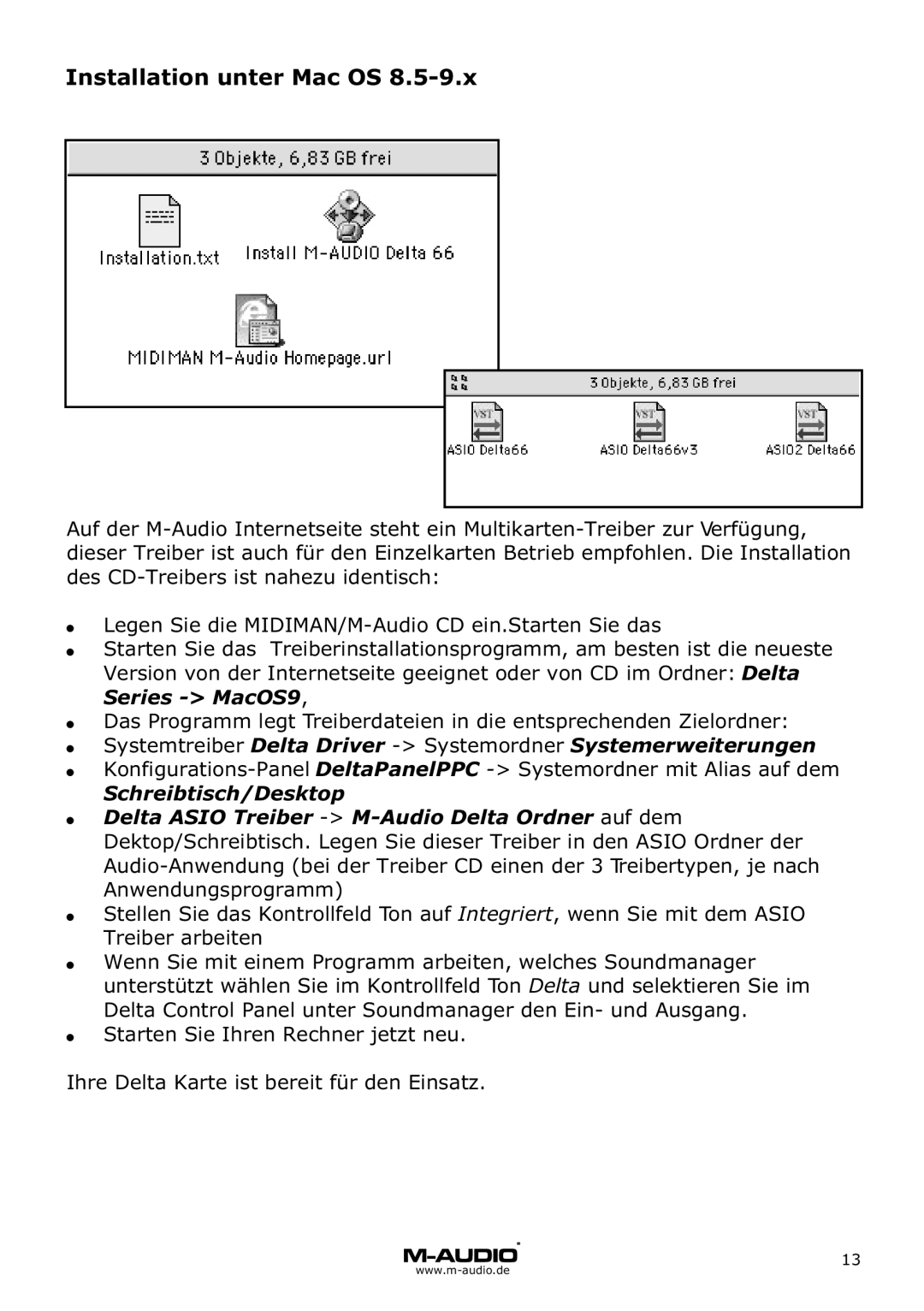 M-Audio Delta 66 manual Installation unter Mac OS 