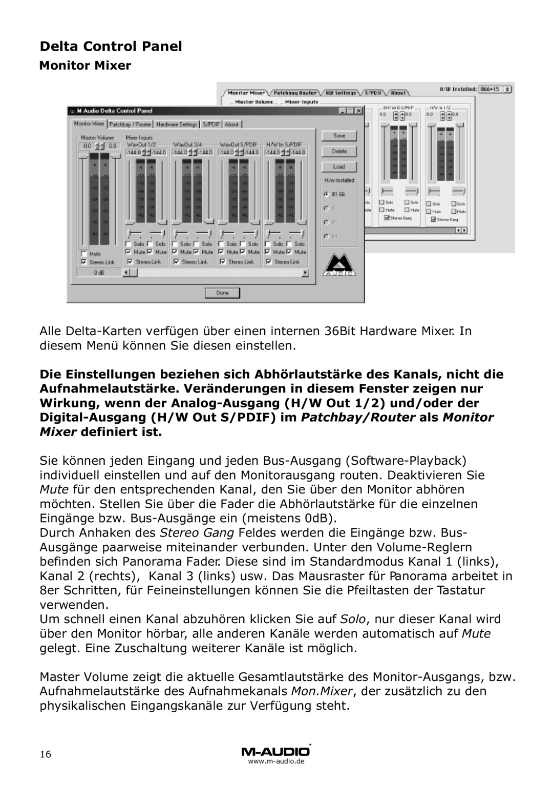 M-Audio Delta 66 manual Monitor Mixer 
