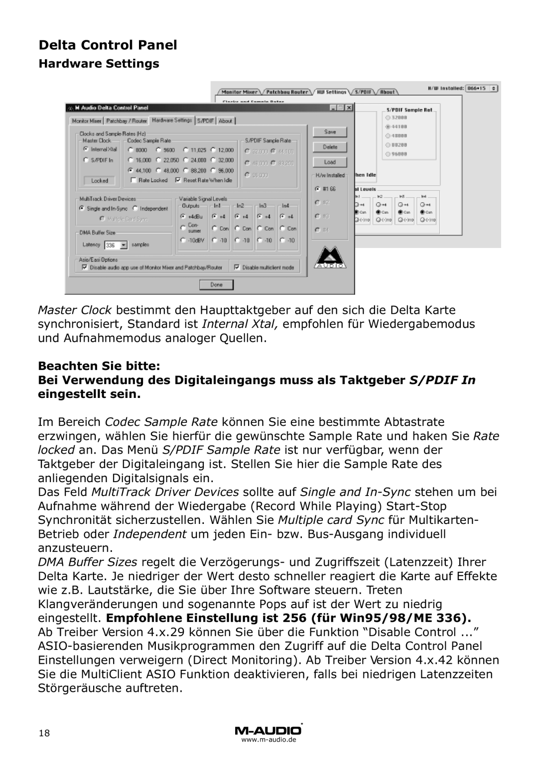 M-Audio Delta 66 manual Hardware Settings 