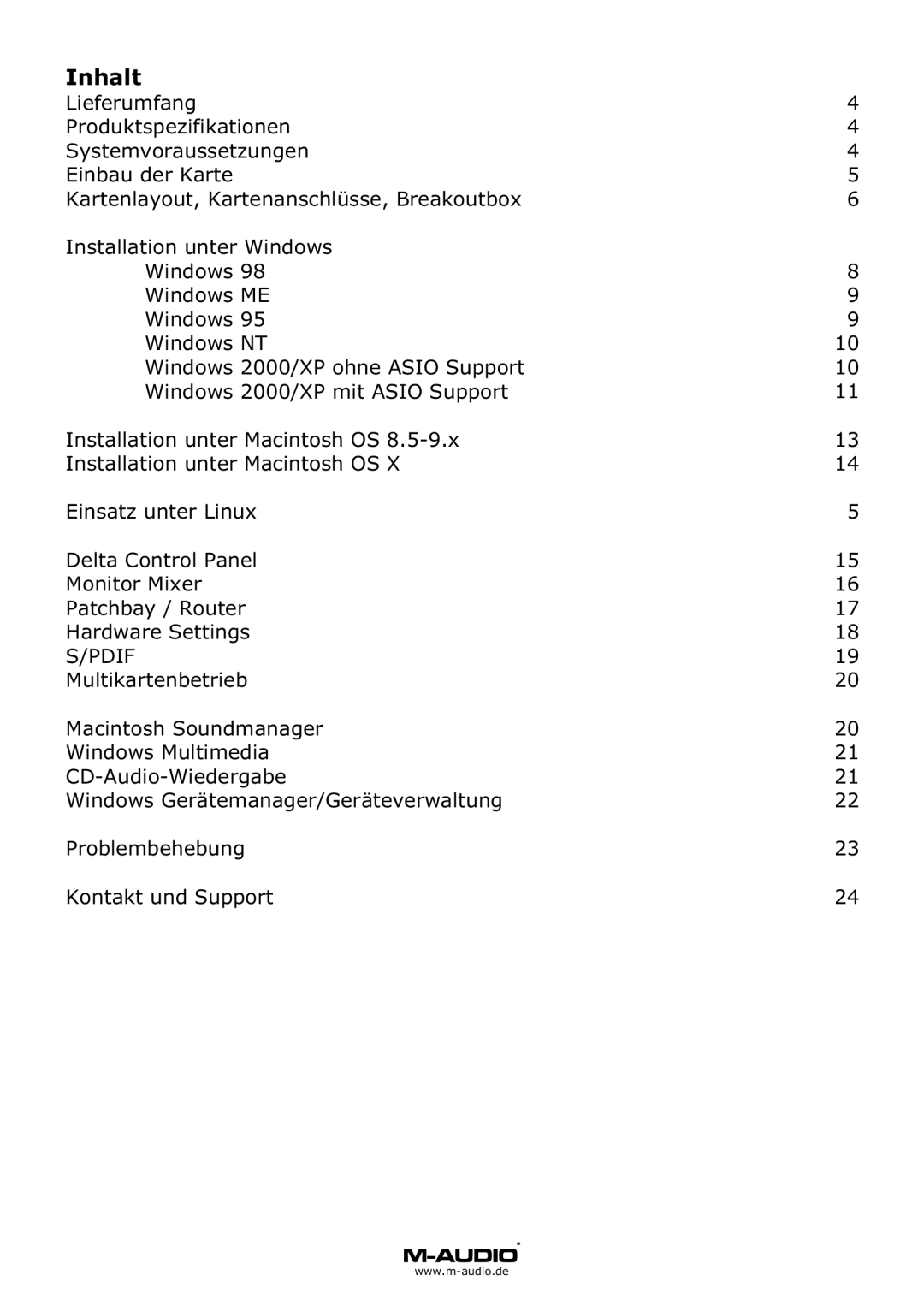 M-Audio Delta 66 manual Inhalt, Pdif 