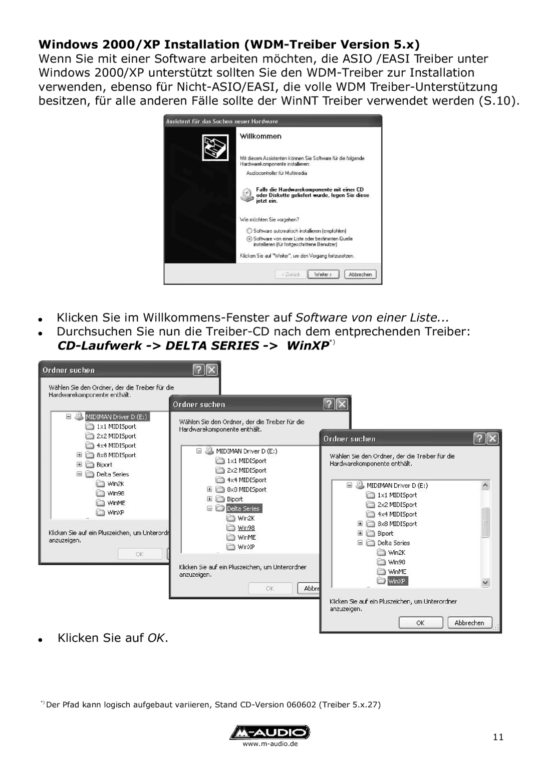 M-Audio Delta TDIF manual Windows 2000/XP Installation WDM-Treiber Version 