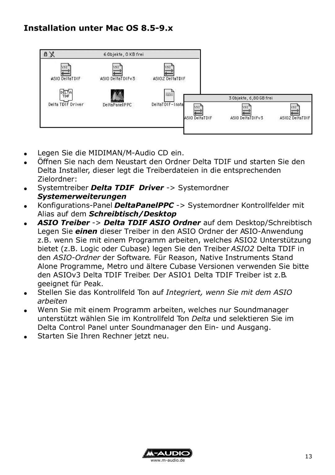 M-Audio Delta TDIF manual Installation unter Mac OS, Systemerweiterungen 