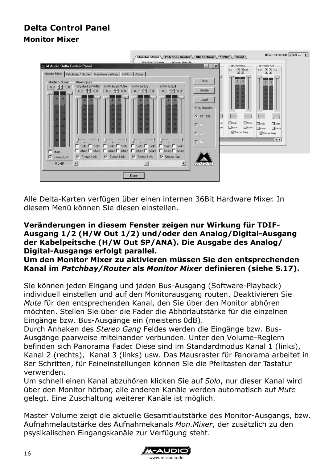 M-Audio Delta TDIF manual Monitor Mixer 