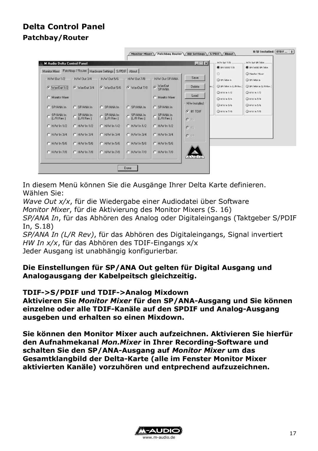 M-Audio Delta TDIF manual Patchbay/Router 