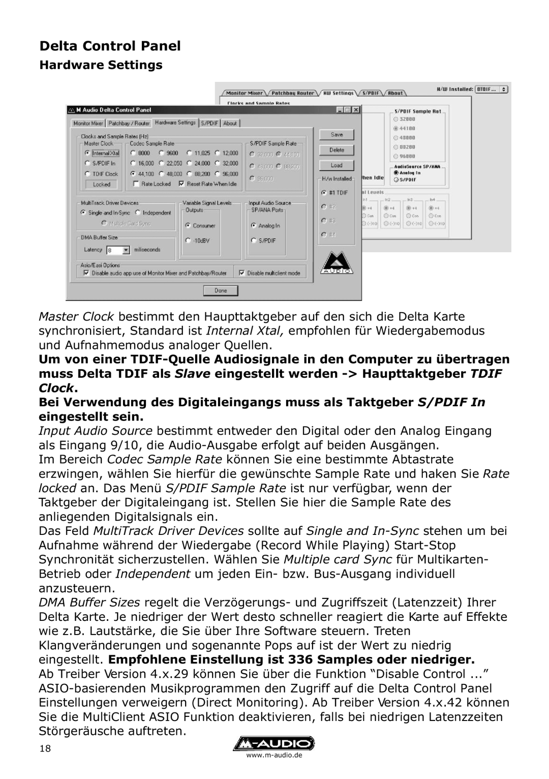 M-Audio Delta TDIF manual Hardware Settings 