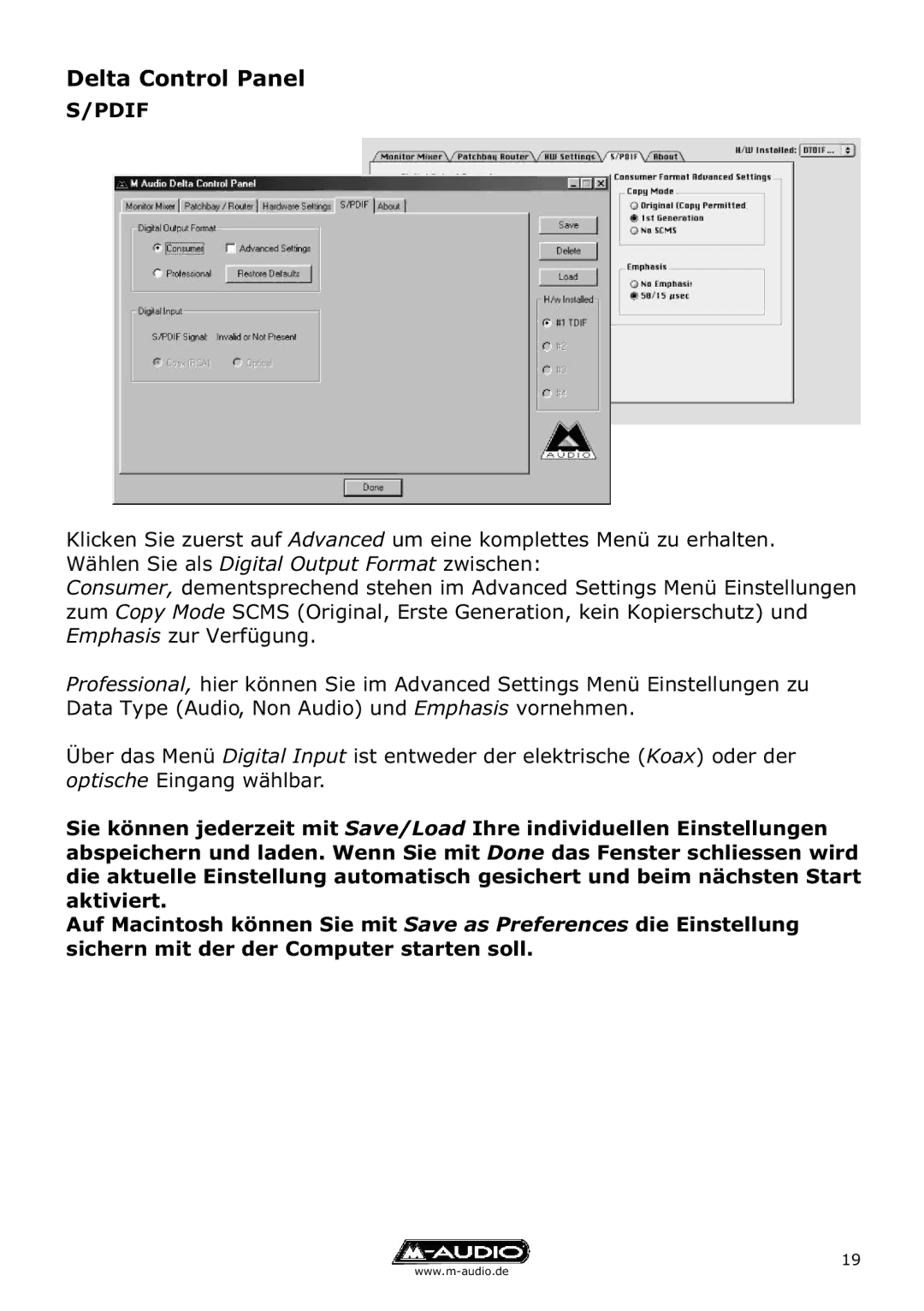 M-Audio Delta TDIF manual Pdif 