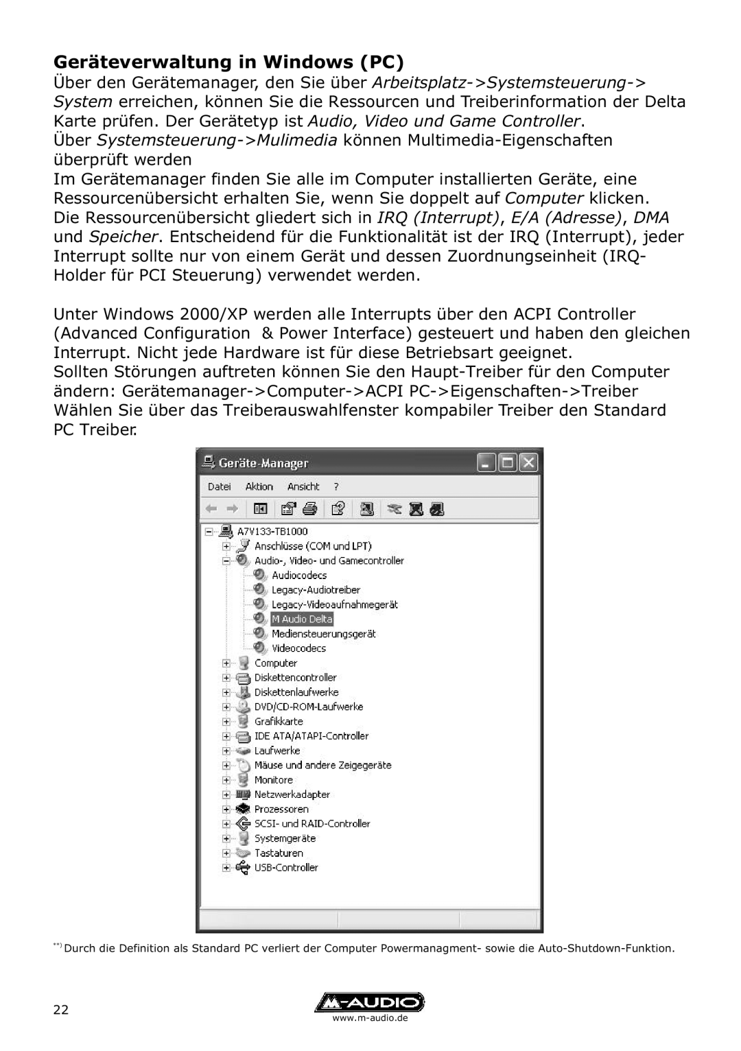 M-Audio Delta TDIF manual Geräteverwaltung in Windows PC 