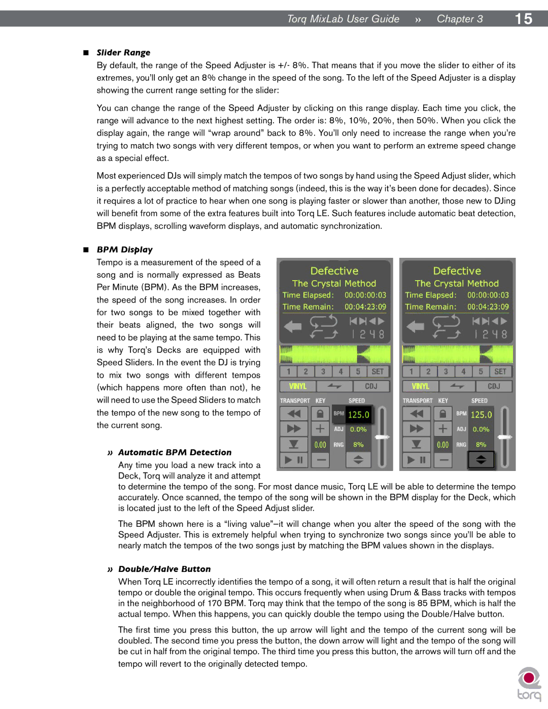 M-Audio Digital DJ System manual Slider Range, BPM Display, » Automatic BPM Detection, » Double/Halve Button 