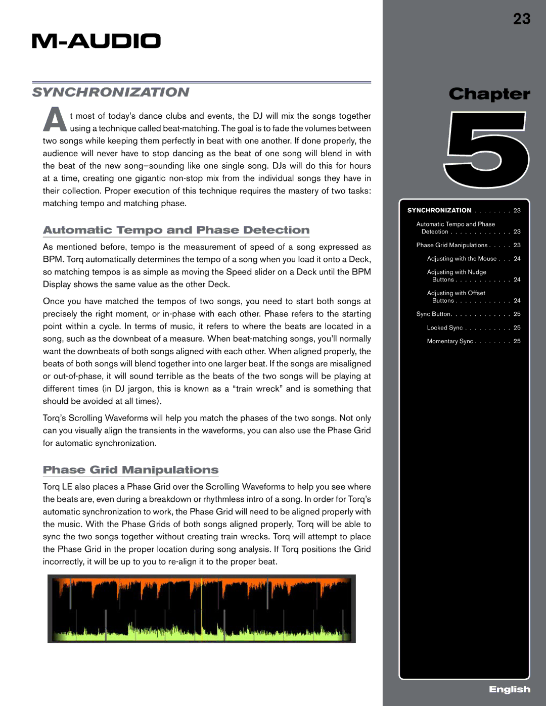 M-Audio Digital DJ System manual Synchronization, Automatic Tempo and Phase Detection, Phase Grid Manipulations 