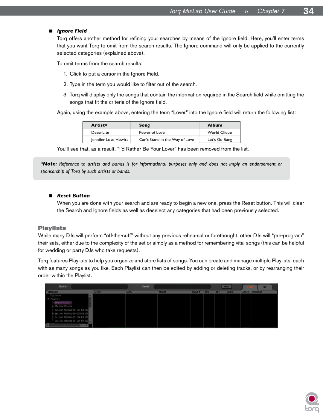 M-Audio Digital DJ System manual Ignore Field, Reset Button, Playlists 