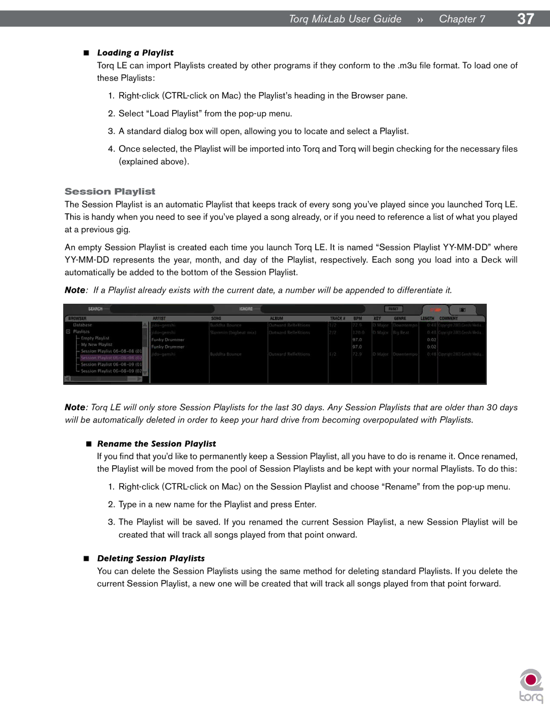 M-Audio Digital DJ System manual Loading a Playlist, Rename the Session Playlist, Deleting Session Playlists 