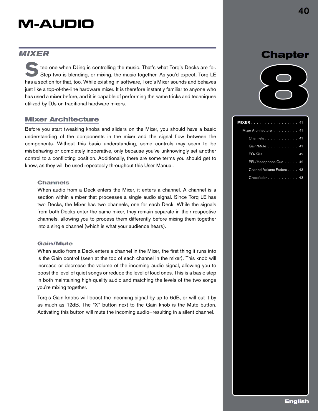 M-Audio Digital DJ System manual Mixer Architecture, Channels, Gain/Mute 