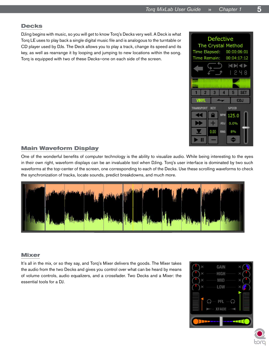 M-Audio Digital DJ System manual Decks, Main Waveform Display, Mixer 