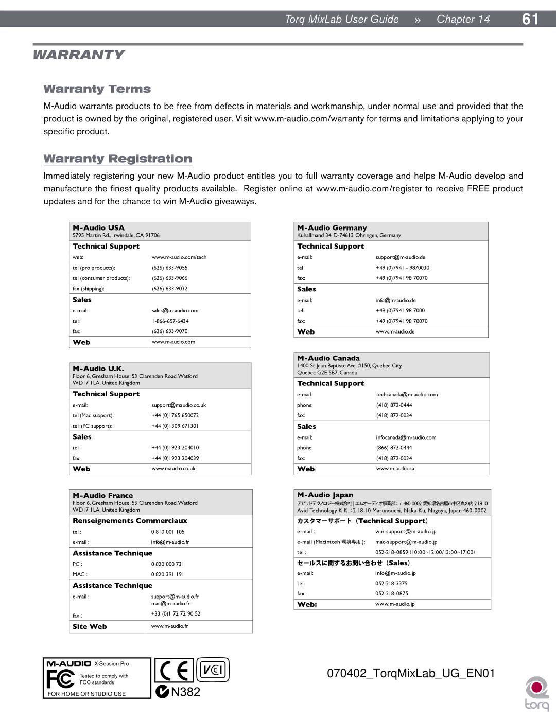 M-Audio Digital DJ System manual Warranty Terms Warranty Registration 