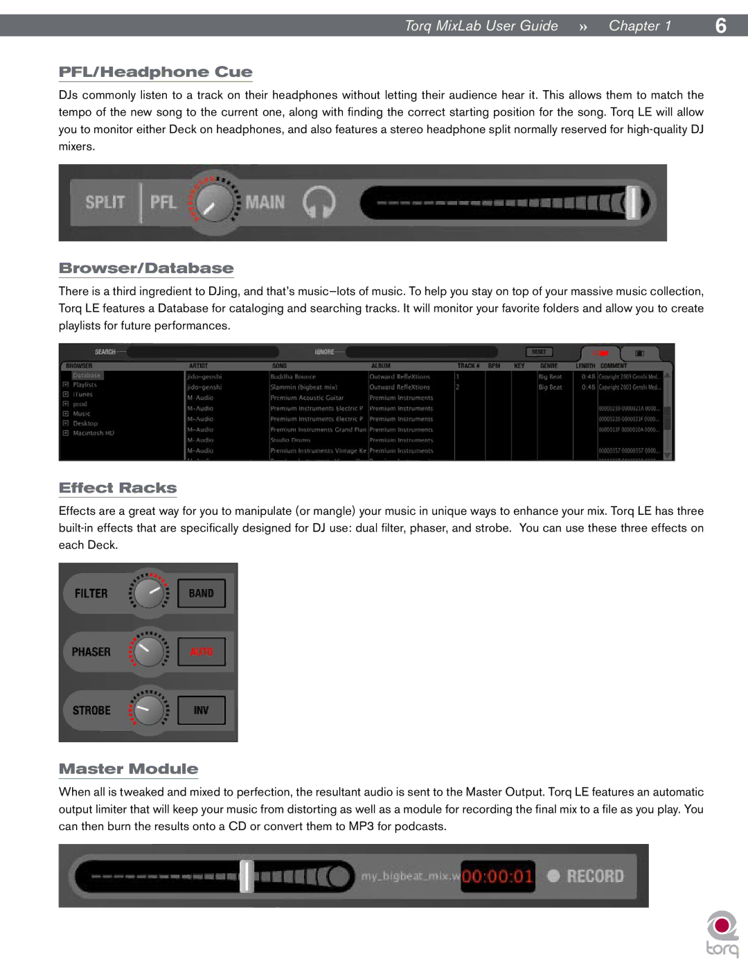 M-Audio Digital DJ System manual PFL/Headphone Cue, Browser/Database, Effect Racks, Master Module 