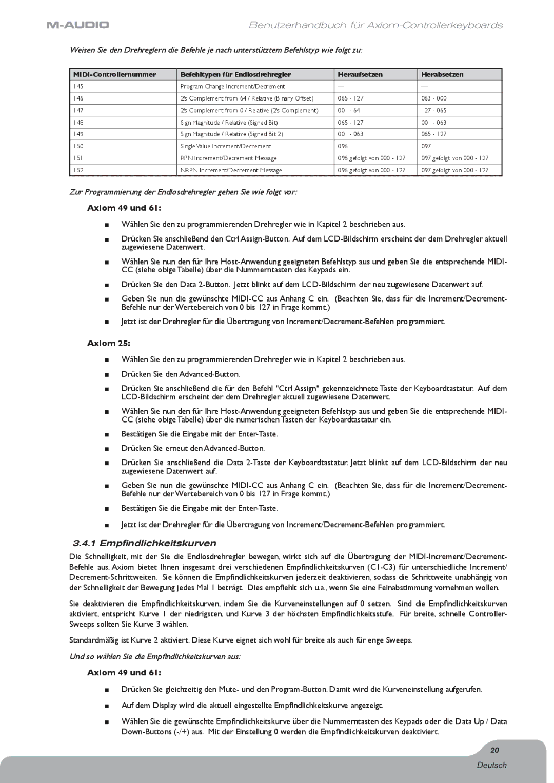 M-Audio Digital Piano manual 1 Empﬁndlichkeitskurven, Und so wählen Sie die Empﬁndlichkeitskurven aus 