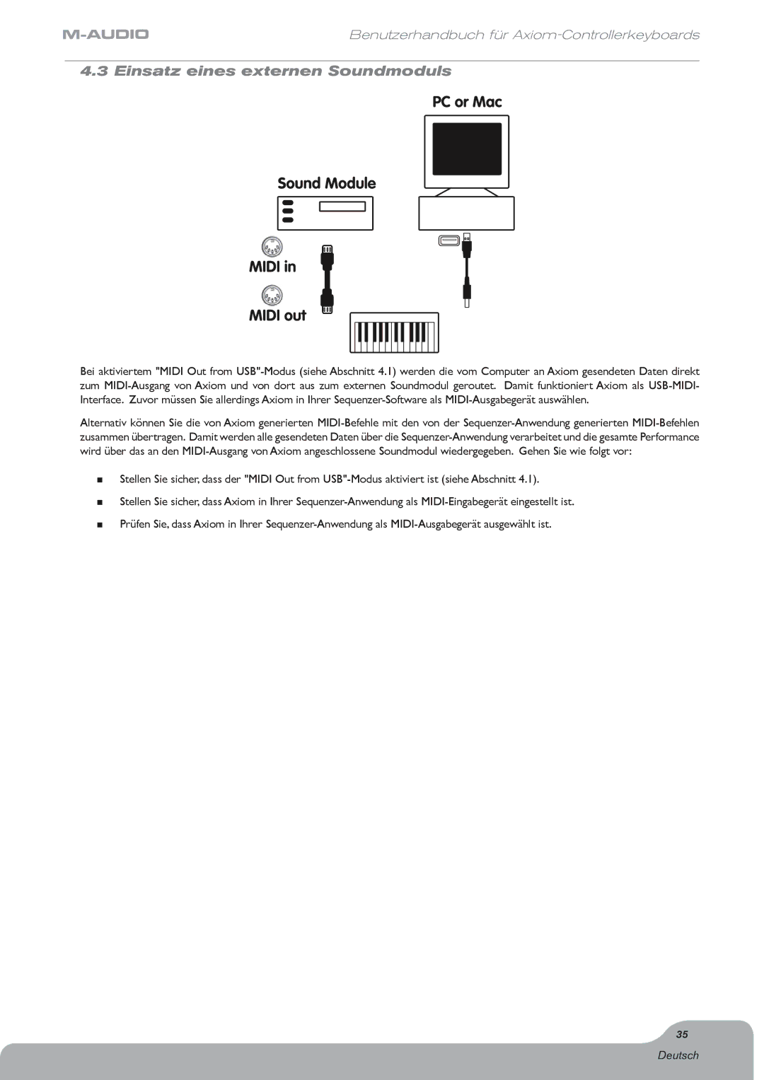 M-Audio Digital Piano manual Einsatz eines externen Soundmoduls 