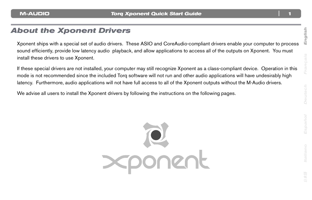 M-Audio DJ Equipment quick start About the Xponent Drivers 