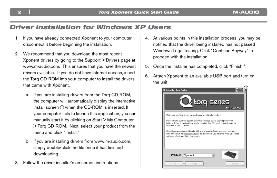 M-Audio DJ Equipment quick start Driver Installation for Windows XP Users 