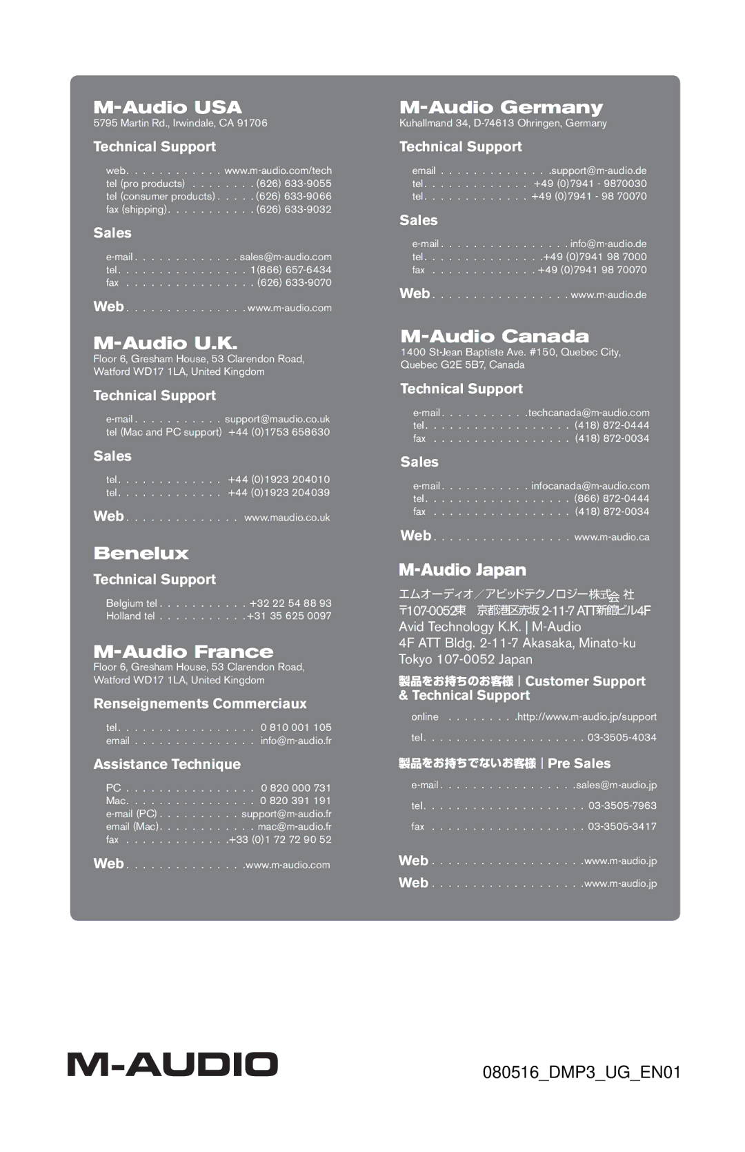 M-Audio DMP3 manual Audio USA 