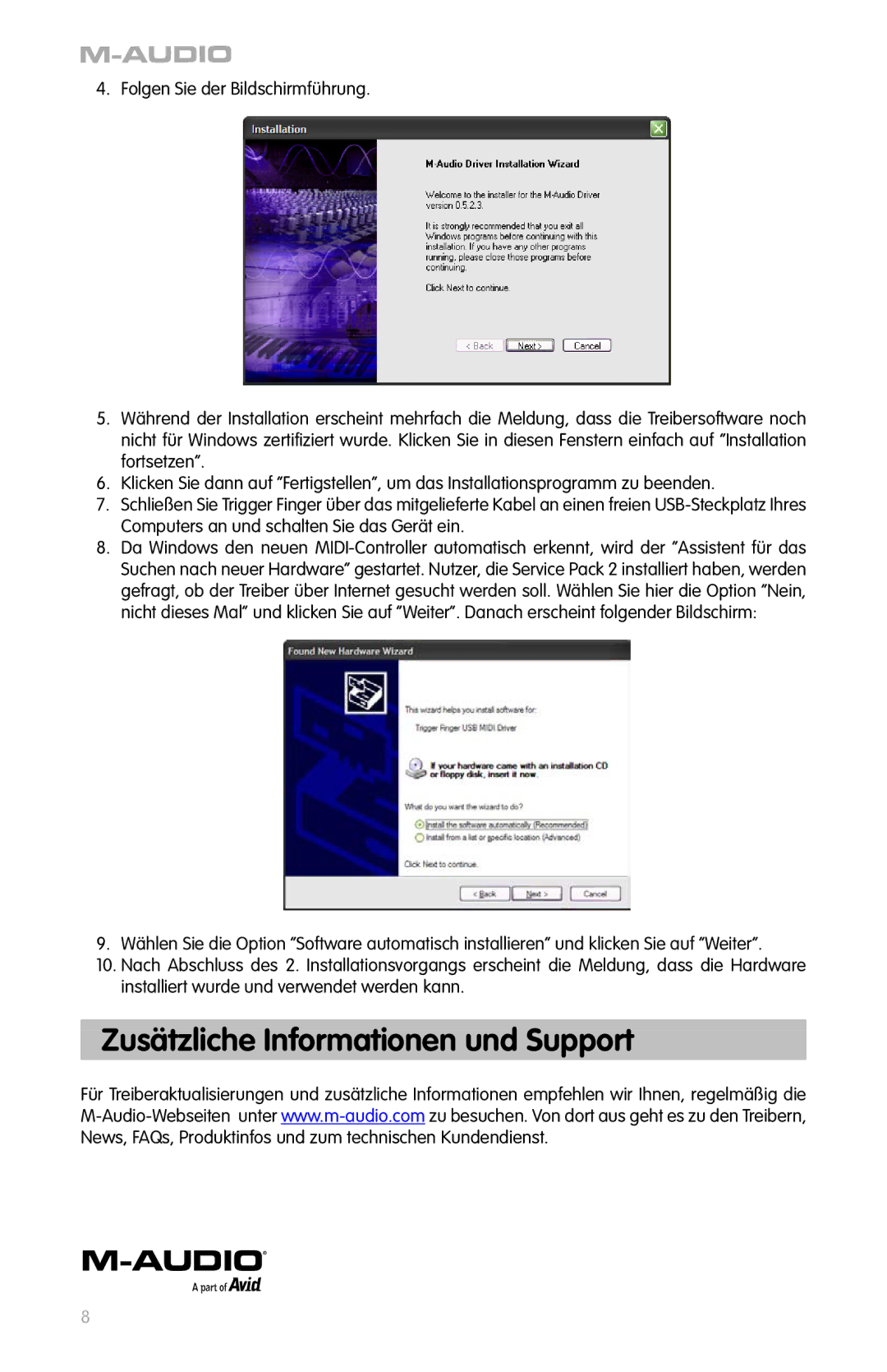 M-Audio Drums quick start Zusätzliche Informationen und Support 