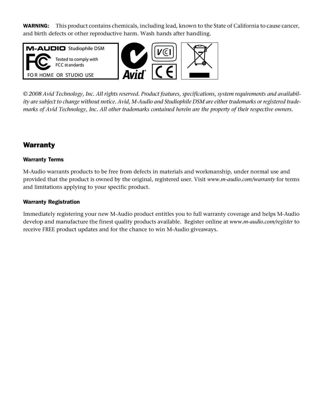 M-Audio DSM1 manual Warranty 