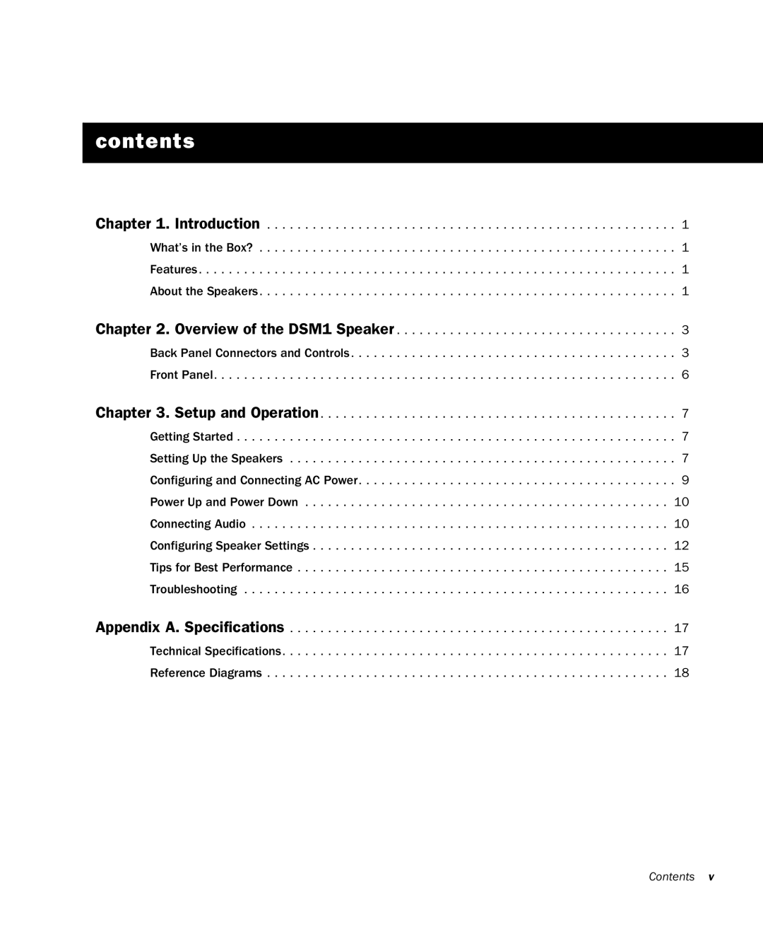 M-Audio DSM1 manual Contents 