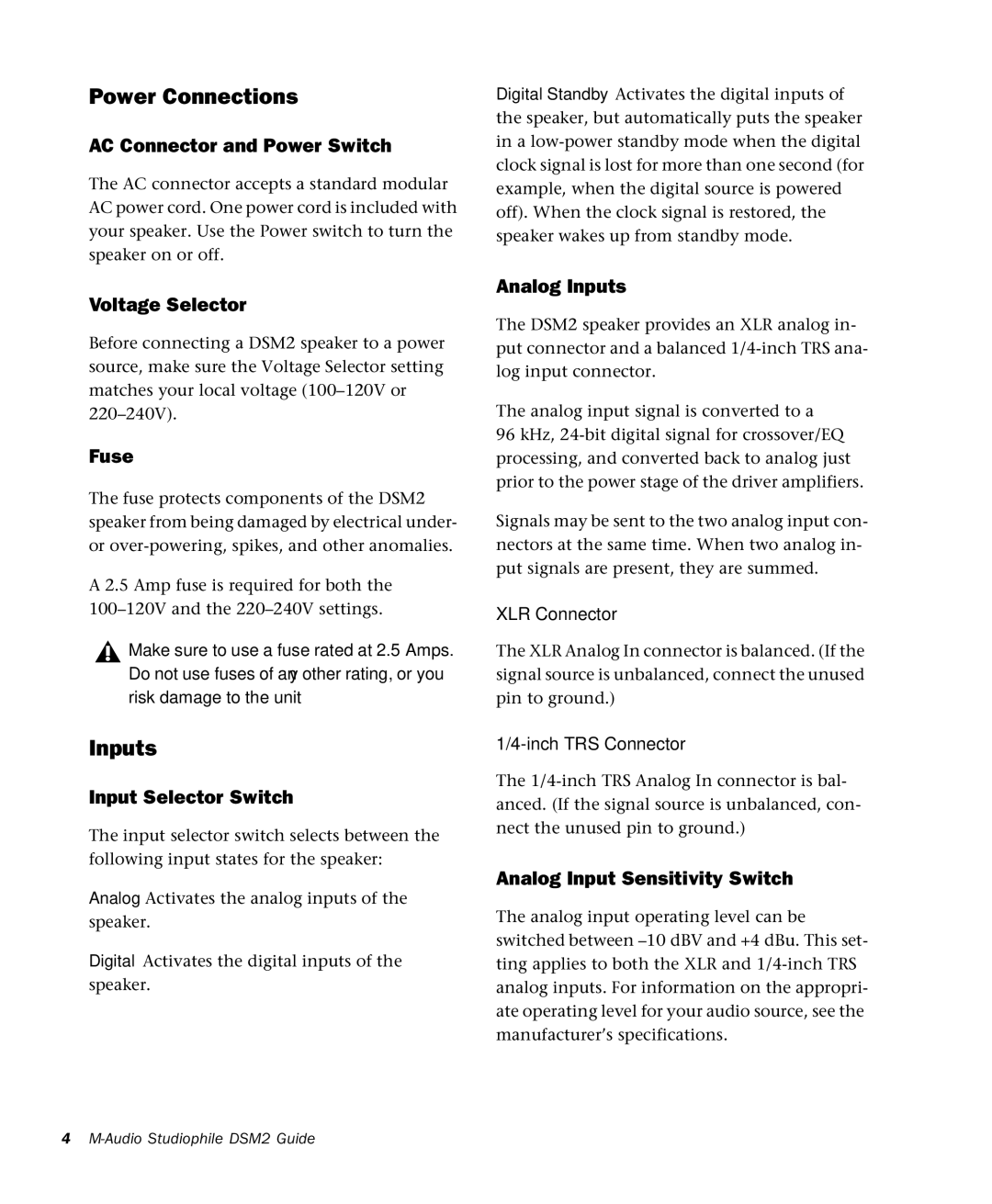 M-Audio DSM2 manual Power Connections 