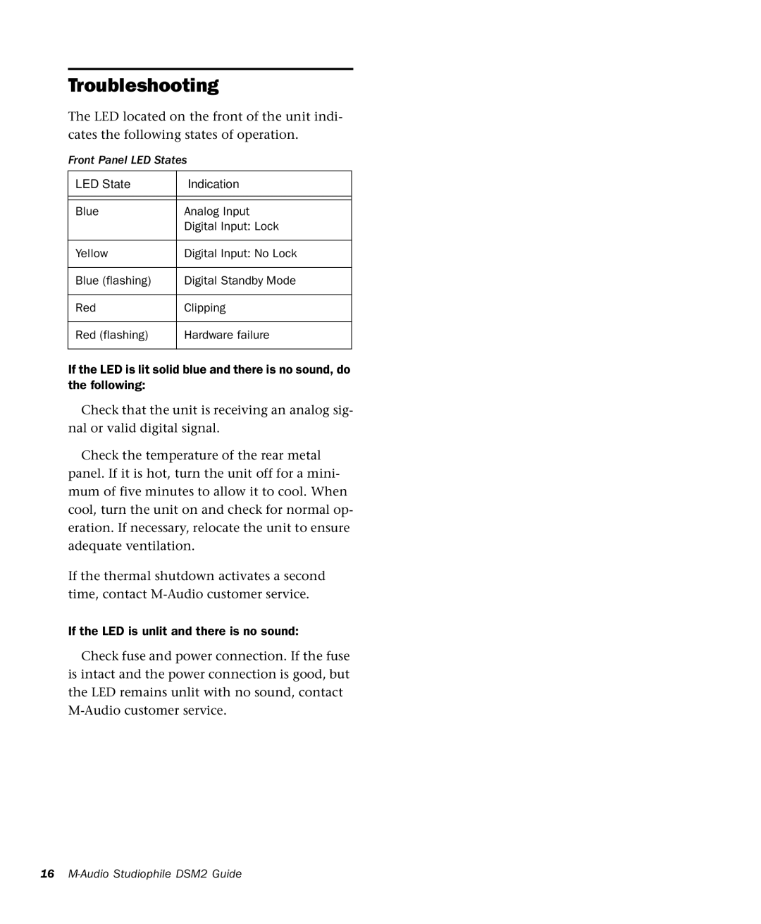 M-Audio DSM2 manual Troubleshooting 