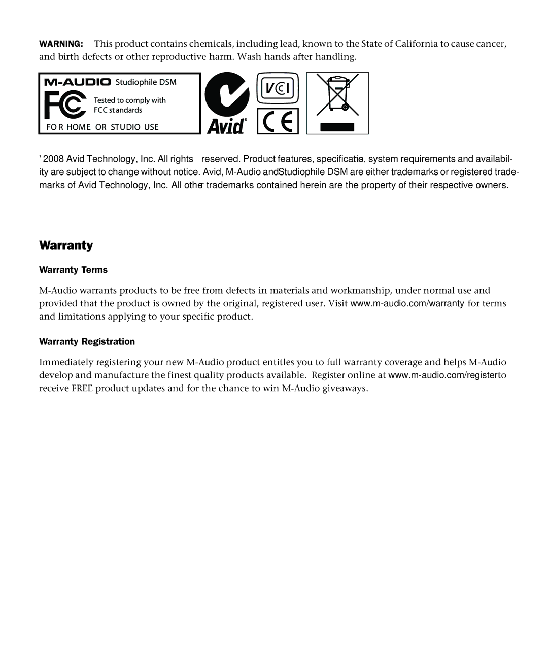 M-Audio DSM2 manual Warranty 