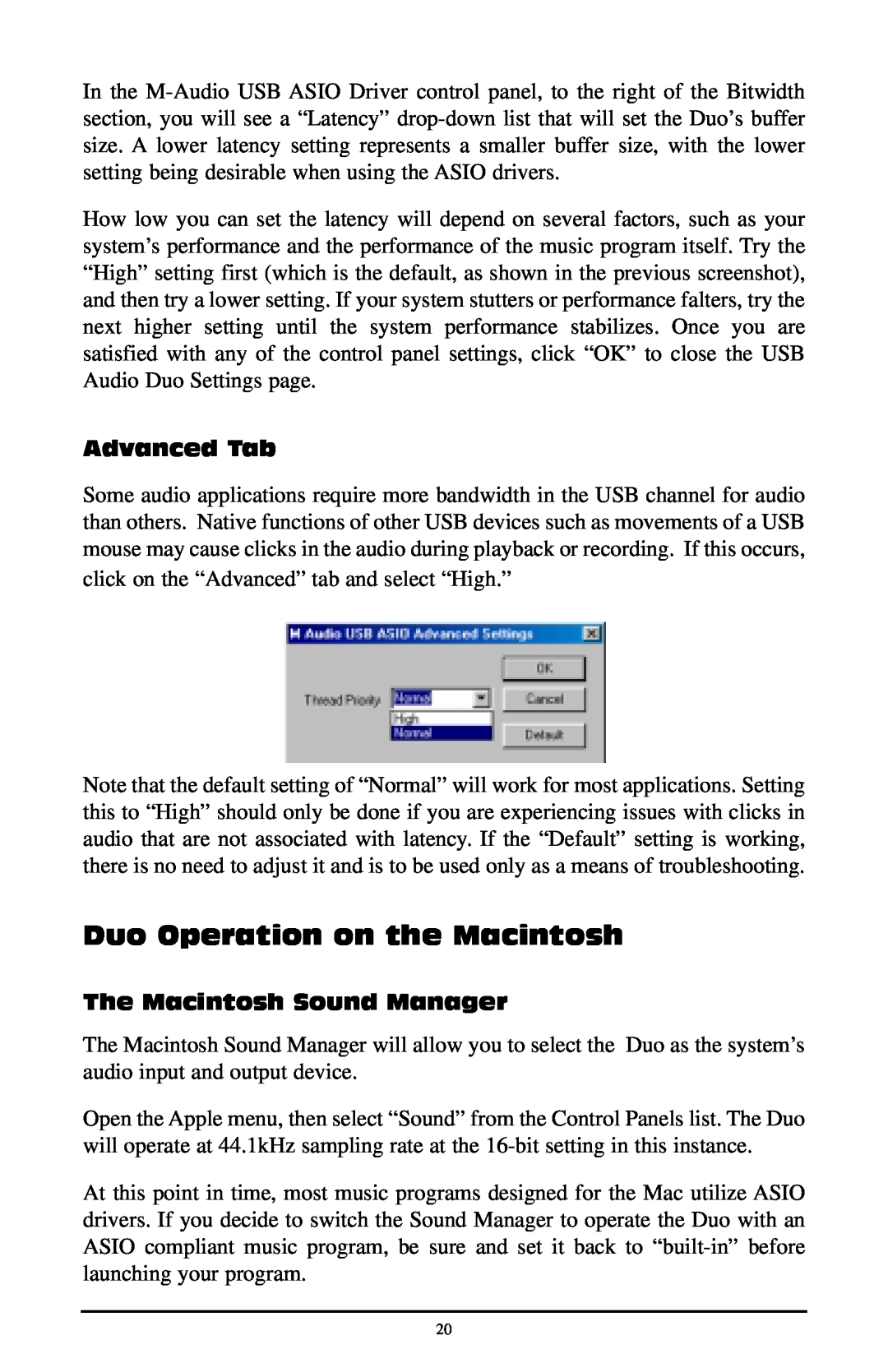 M-Audio quick start Duo Operation on the Macintosh, Advanced Tab, The Macintosh Sound Manager 