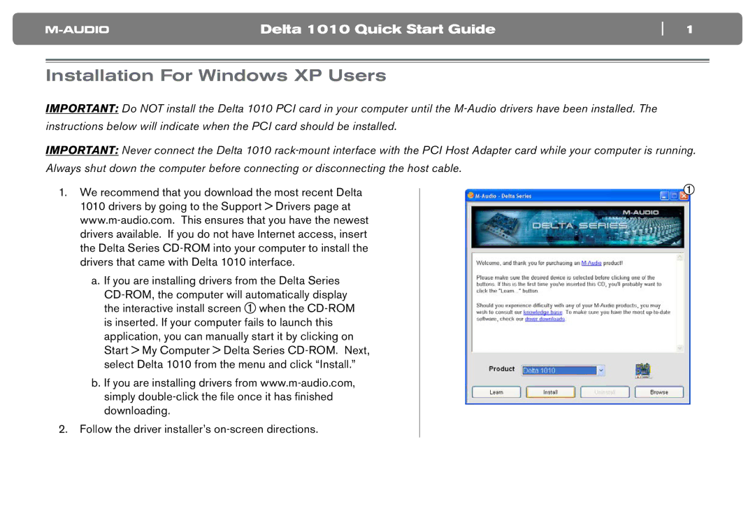 M-Audio DVR quick start Installation For Windows XP Users 