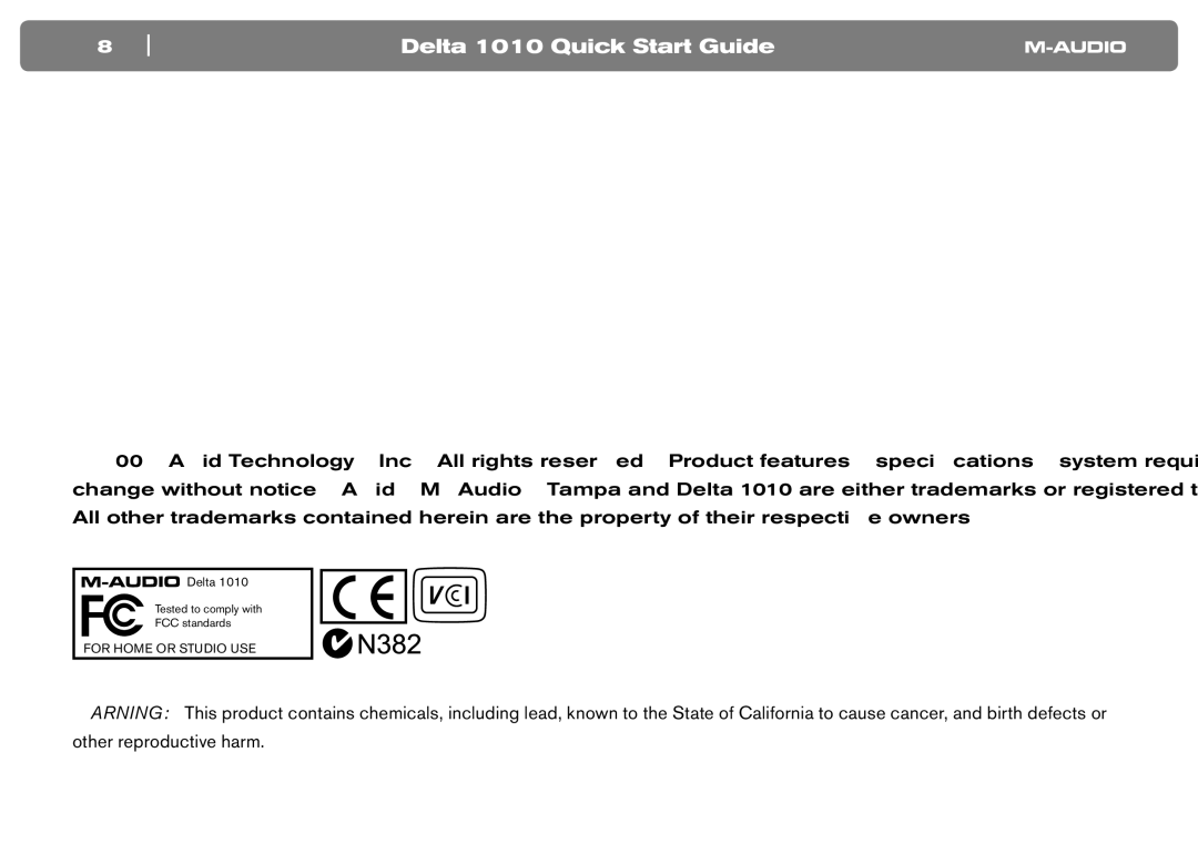 M-Audio DVR quick start Other reproductive harm. Wash hands after handling 