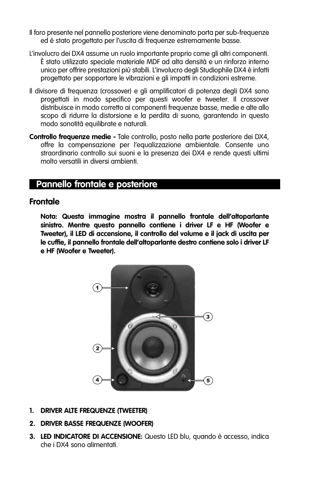 M-Audio DX4 manual Pannello frontale e posteriore, Frontale 